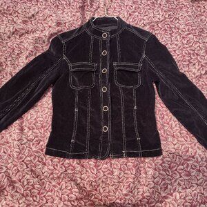 ouji black corduroy jacket with snap closure buttons